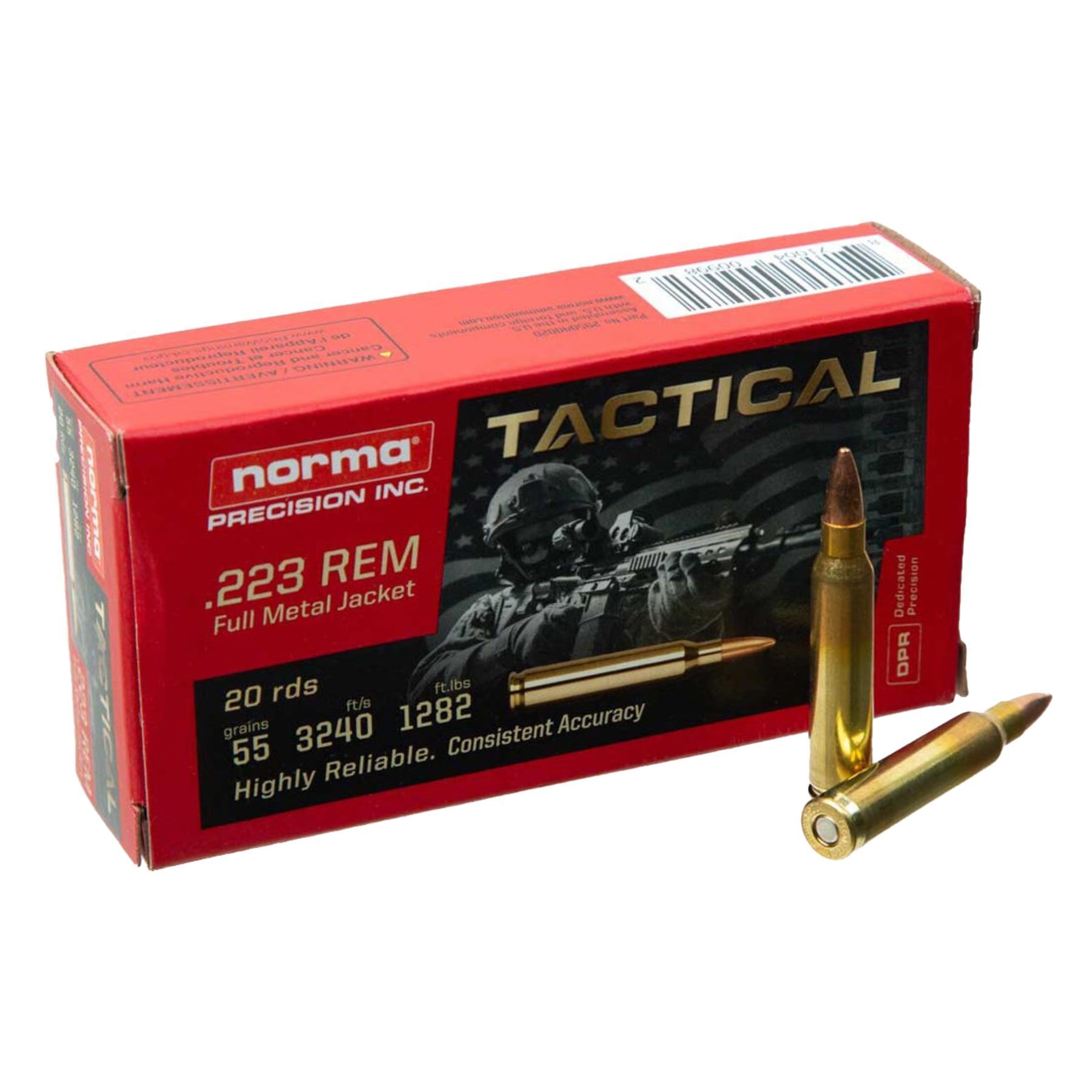 Norma Tactical .223 Rem 55gr FMJ – Tactical Training Ammunition