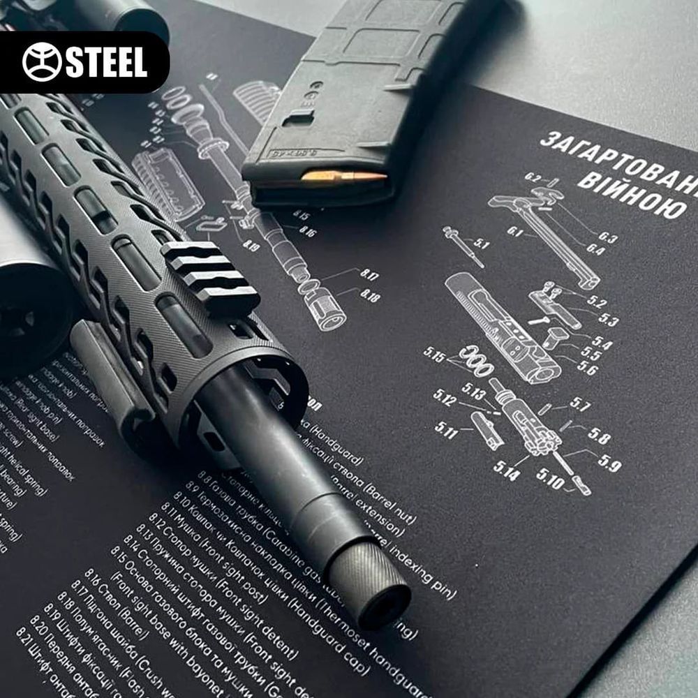 Gun cleaning mat with AR-15 rifle blast pattern