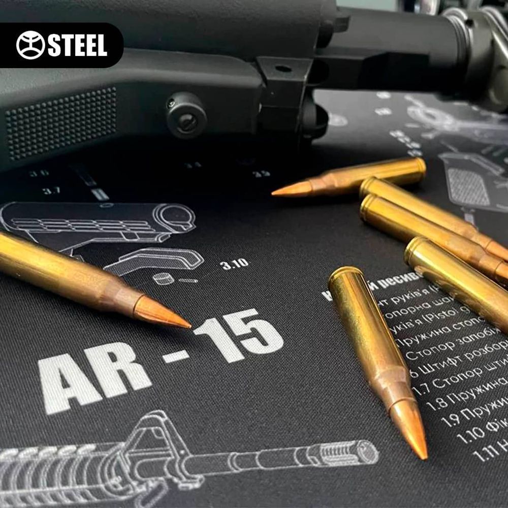 Gun cleaning mat with AR-15 rifle blast pattern